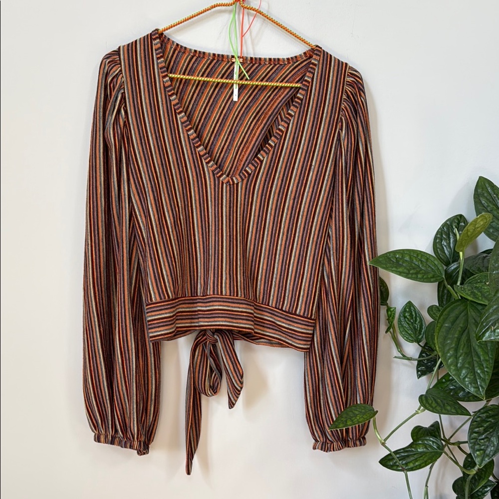Free People Brown and Orange Tie back Blouse